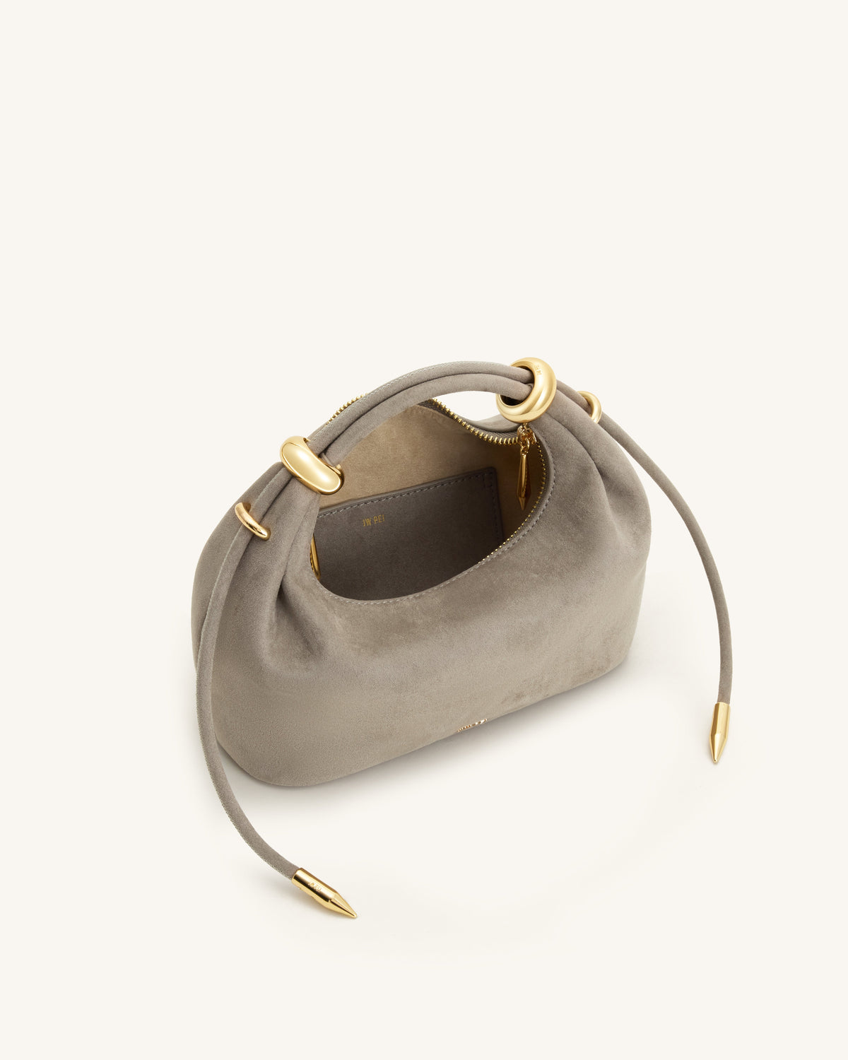 Ellie Faux Suede Metal Ring Embellished Top Handle Bag - Grey | JW PEI