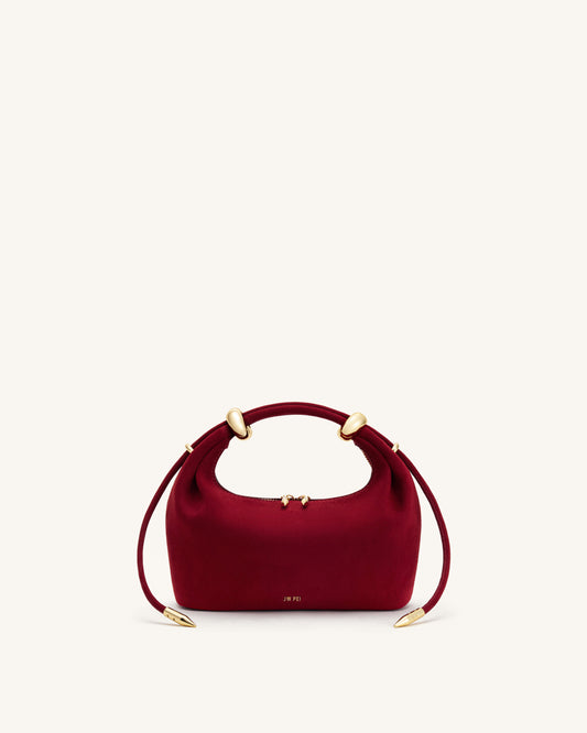Ellie Faux Suede Metal Ring Embellished Top Handle Bag - Burgundy | JW PEI