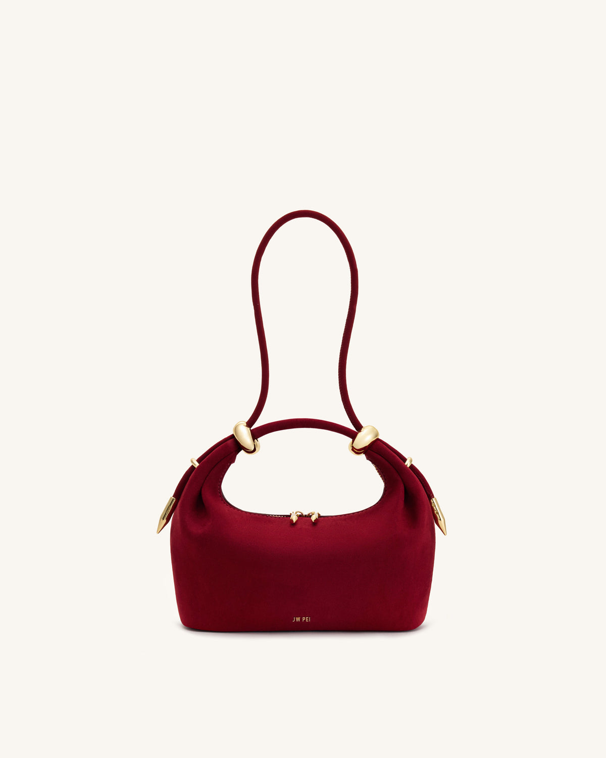 Ellie Faux Suede Metal Ring Embellished Top Handle Bag - Burgundy | JW PEI