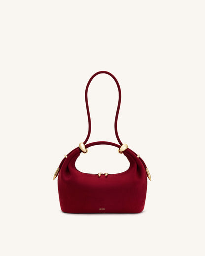 Ellie Faux Suede Metal Ring Embellished Top Handle Bag - Burgundy | JW PEI