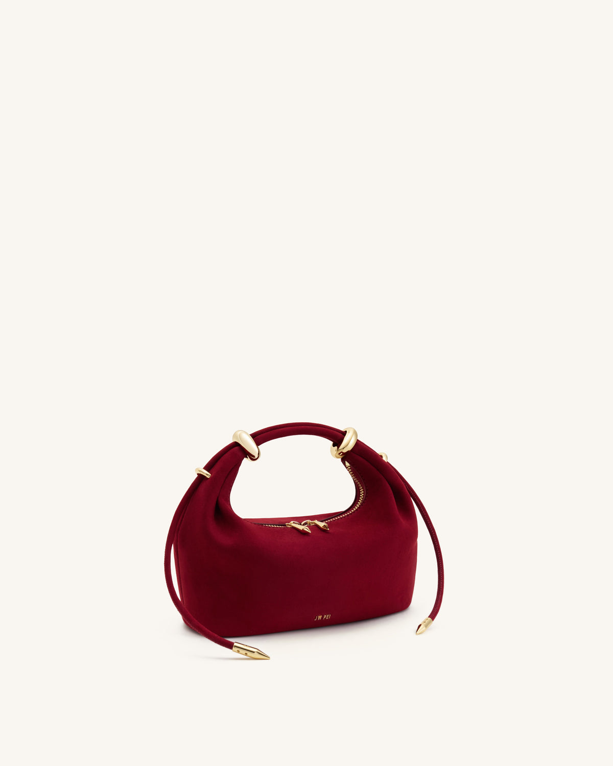Ellie Faux Suede Metal Ring Embellished Top Handle Bag - Burgundy | JW PEI