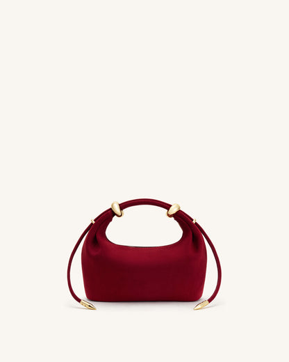 Ellie Faux Suede Metal Ring Embellished Top Handle Bag - Burgundy | JW PEI