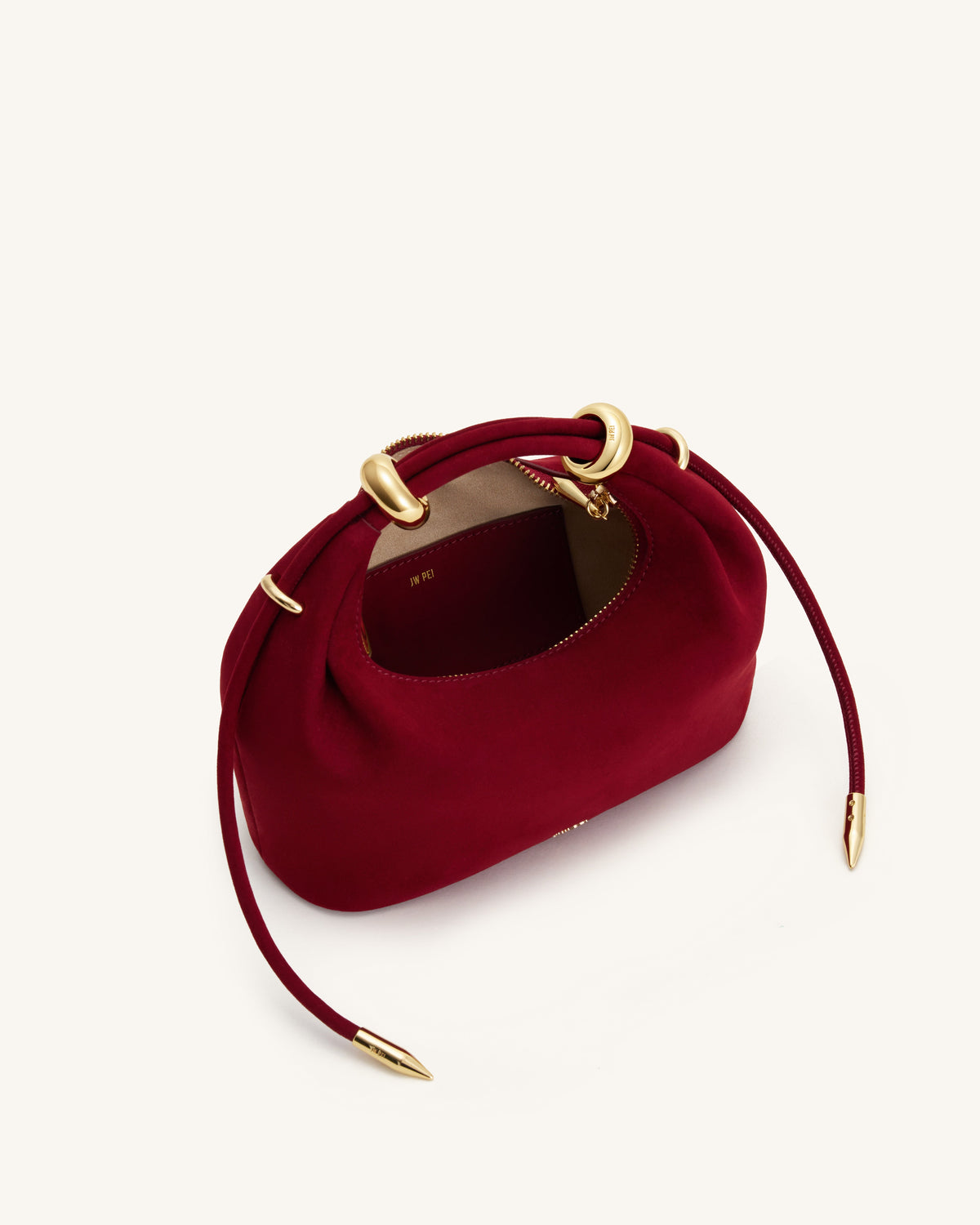 Ellie Faux Suede Metal Ring Embellished Top Handle Bag - Burgundy | JW PEI