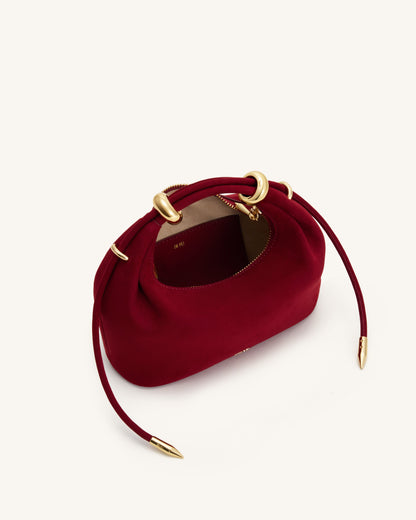 Ellie Faux Suede Metal Ring Embellished Top Handle Bag - Burgundy | JW PEI