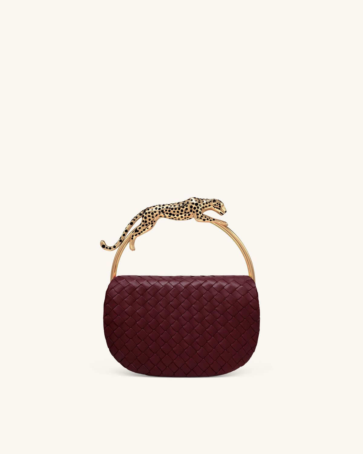 Ione Woven Leopard Shaped Top Handle Bag - Burgundy | JW PEI