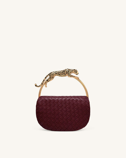Ione Woven Leopard Shaped Top Handle Bag - Burgundy | JW PEI