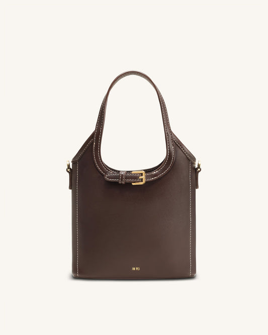 Brooke Mini Belted Embellished Top Handle Bag - Dark Brown | JW PEI