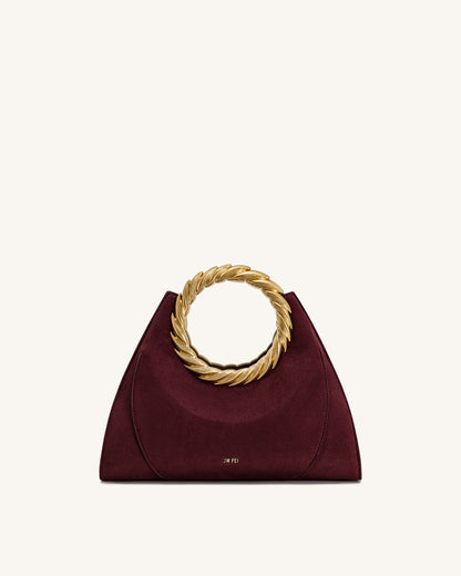 Amiya Leaf Handle Faux Suede Sculpture Bag - Merlot Red | JW PEI