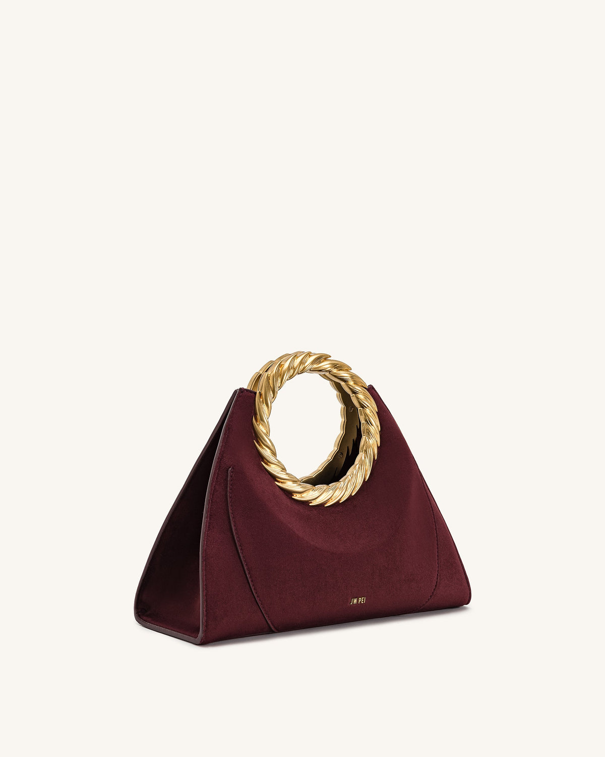 Amiya Leaf Handle Faux Suede Sculpture Bag - Merlot Red | JW PEI