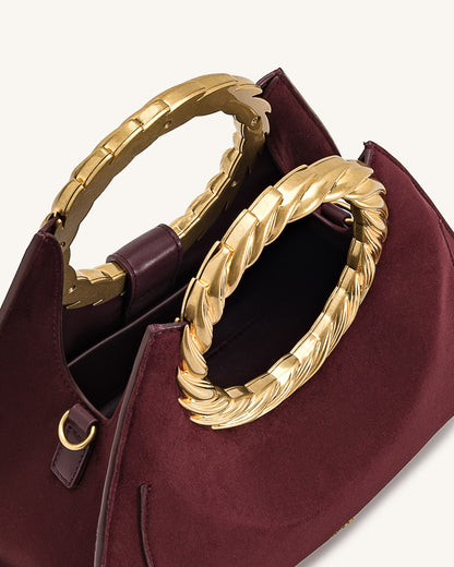 Amiya Leaf Handle Faux Suede Sculpture Bag - Merlot Red | JW PEI