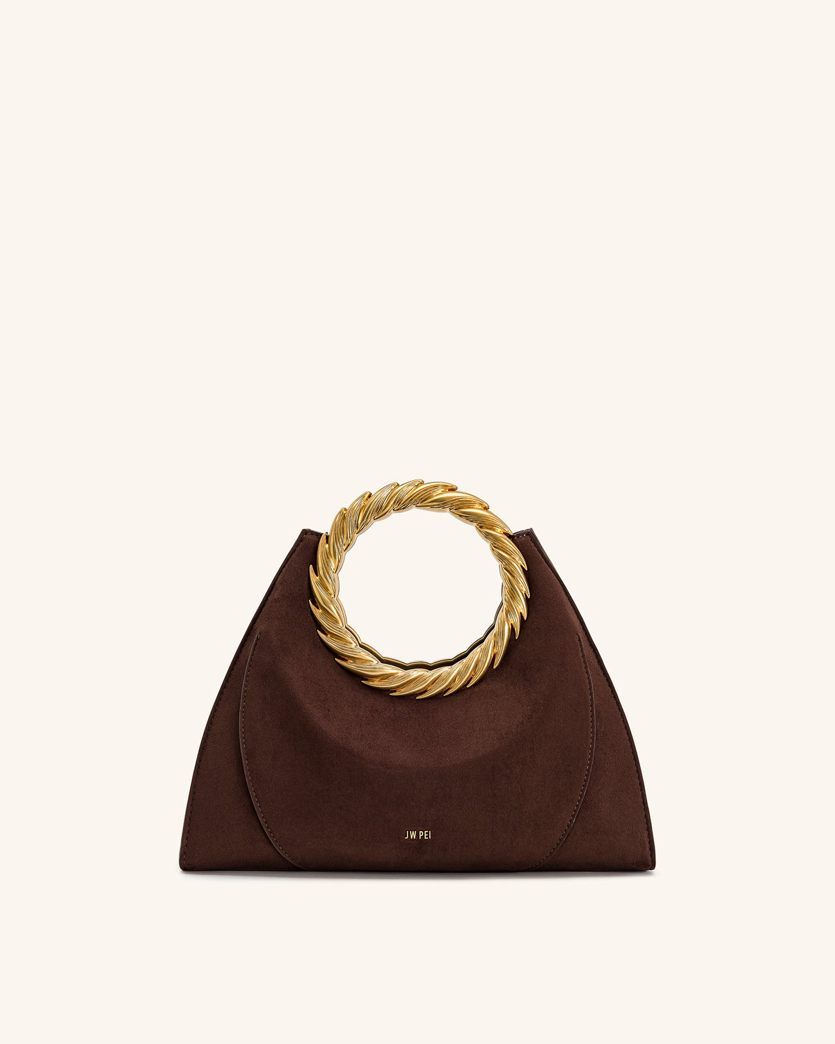 Amiya Leaf Handle Faux Suede Sculpture Bag - Mocha Brown | JW PEI