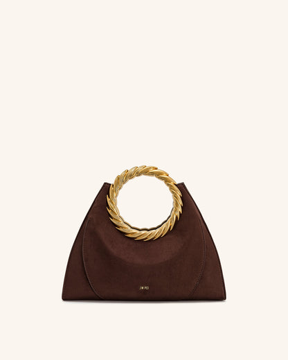 Amiya Leaf Handle Faux Suede Sculpture Bag - Mocha Brown | JW PEI