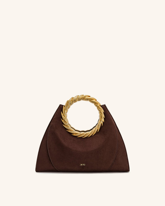 Amiya Leaf Handle Faux Suede Sculpture Bag - Mocha Brown | JW PEI