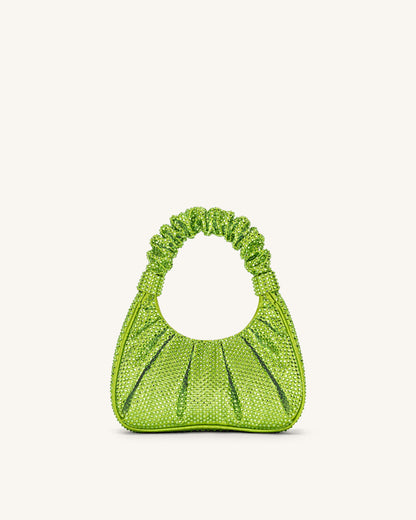 Gabbi Artificial Crystal Medium Ruched Hobo Handbag - Green | JW PEI