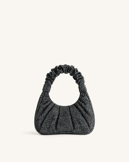 Gabbi Artificial Crystal Medium Ruched Hobo Handbag - Anthracite | JW PEI