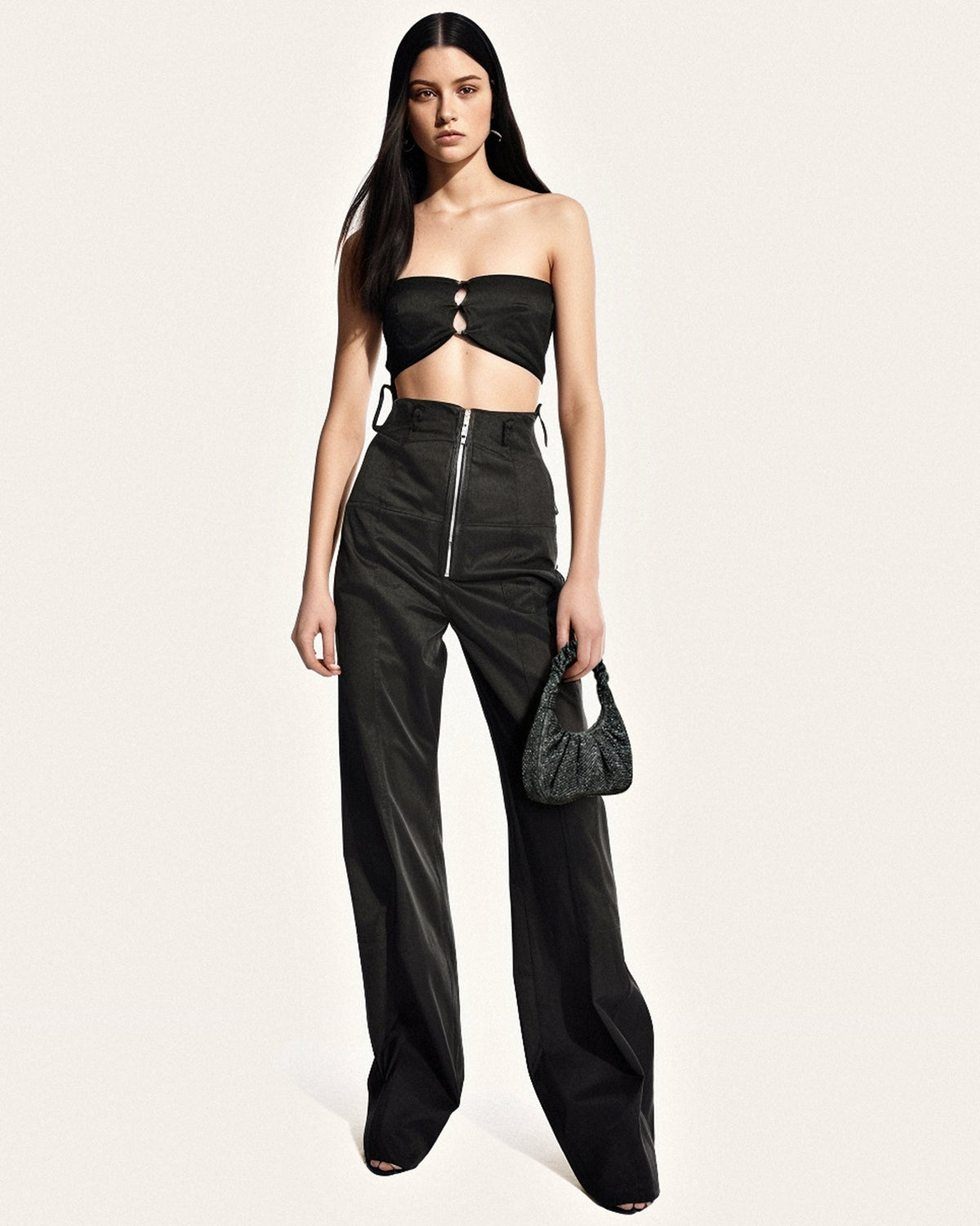Gabbi Artificial Crystal Medium Ruched Hobo Handbag - Anthracite | JW PEI