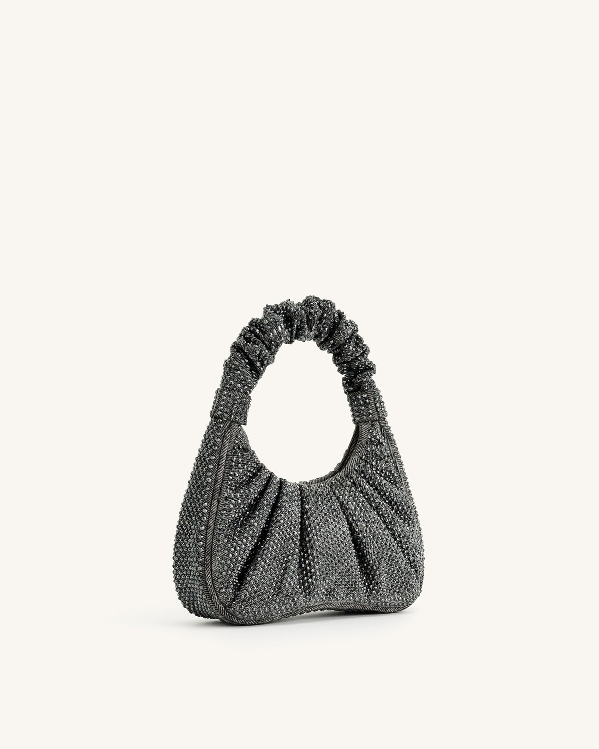 Gabbi Artificial Crystal Medium Ruched Hobo Handbag - Anthracite | JW PEI
