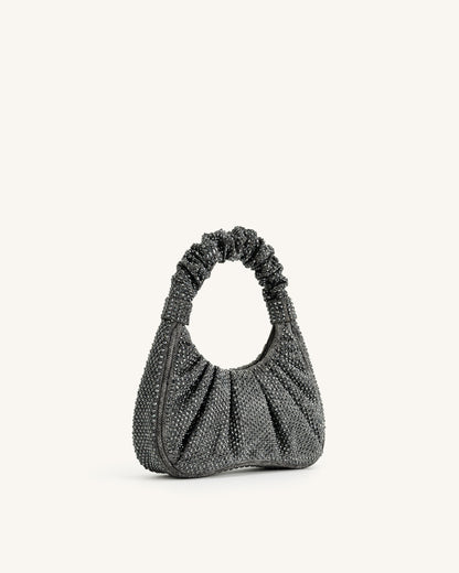 Gabbi Artificial Crystal Medium Ruched Hobo Handbag - Anthracite | JW PEI