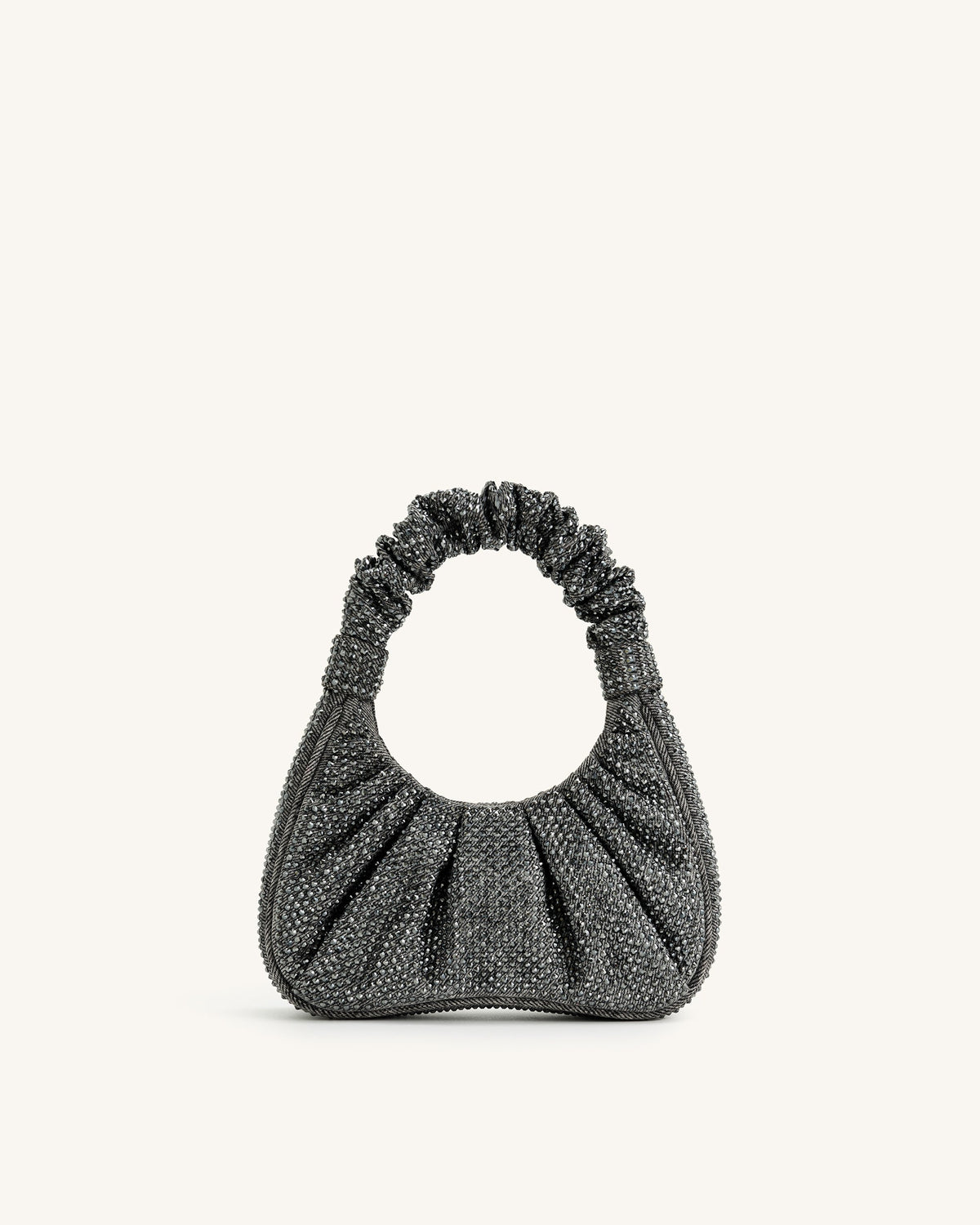 Gabbi Artificial Crystal Medium Ruched Hobo Handbag - Anthracite | JW PEI
