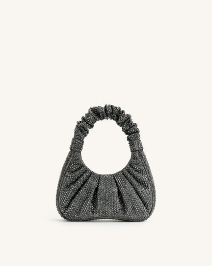 Gabbi Artificial Crystal Medium Ruched Hobo Handbag - Anthracite | JW PEI