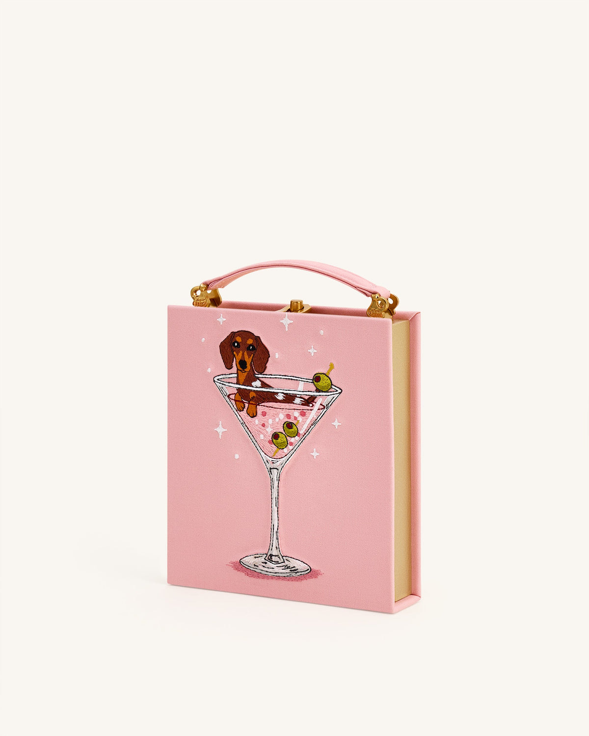Taya Wine Glass Puppy Pattern Book Shape Clutch Bag - Pink | JW PEI