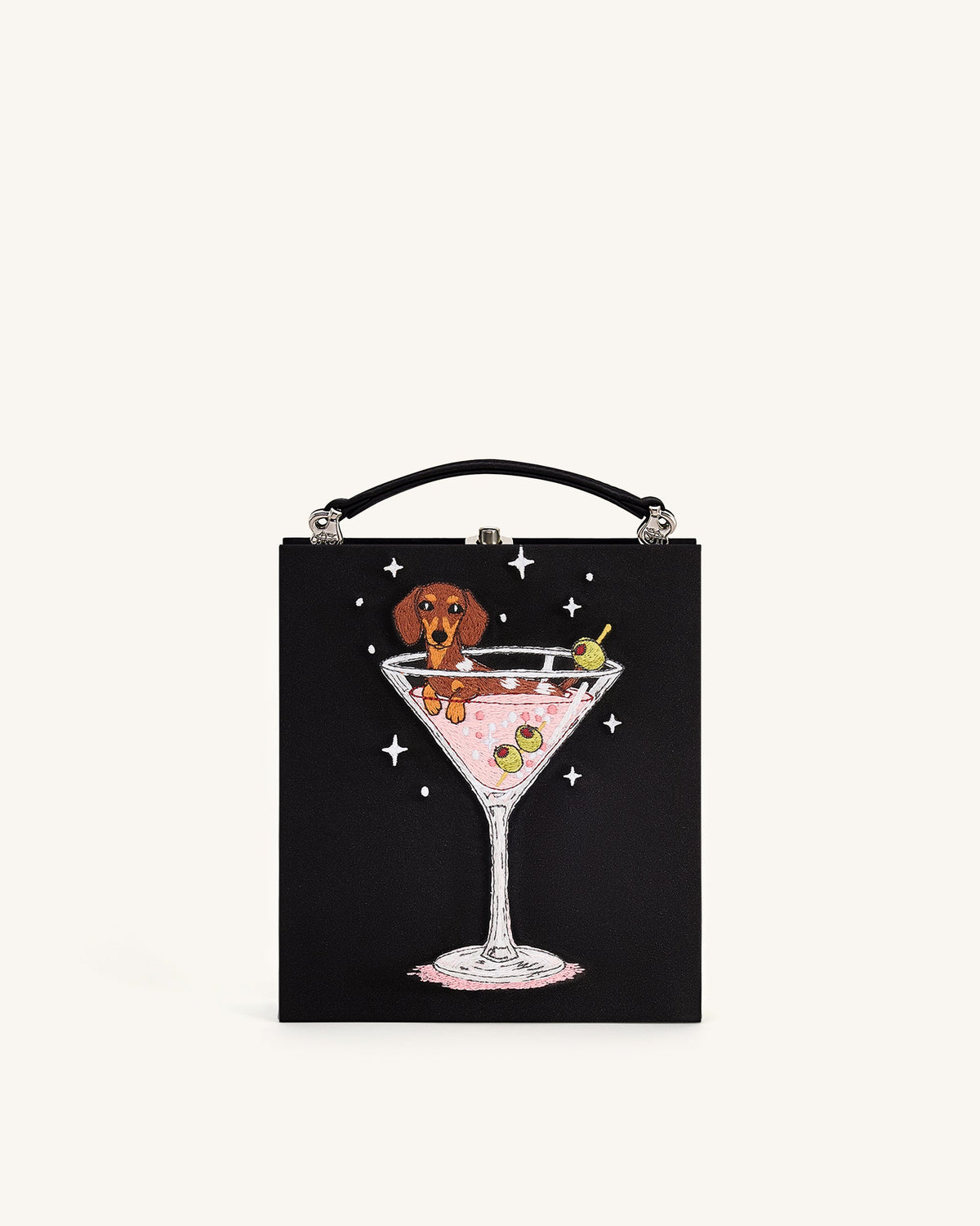 Taya Wine Glass Puppy Pattern Book Shape Clutch Bag - Black | JW PEI