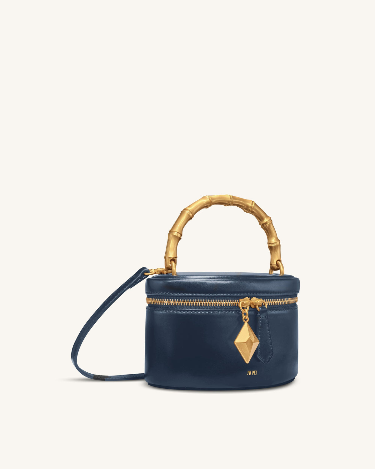 Natalie Metal Geometric Pendant Handle Bag - Navy | JW PEI