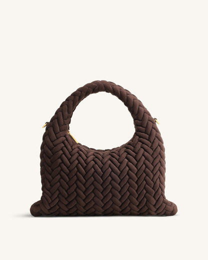 Cora Faux Suede Quilting Handle Bag - Dark Brown | JW PEI