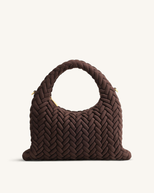 Cora Faux Suede Quilting Handle Bag - Dark Brown | JW PEI