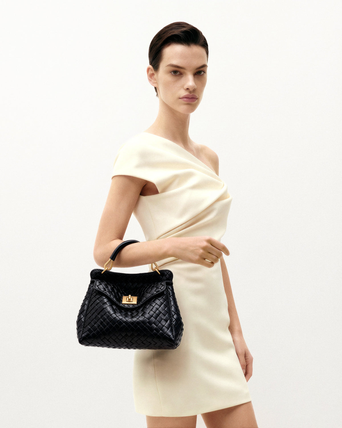 Lucia Classic Top Handle Woven Bag - Black | JW PEI
