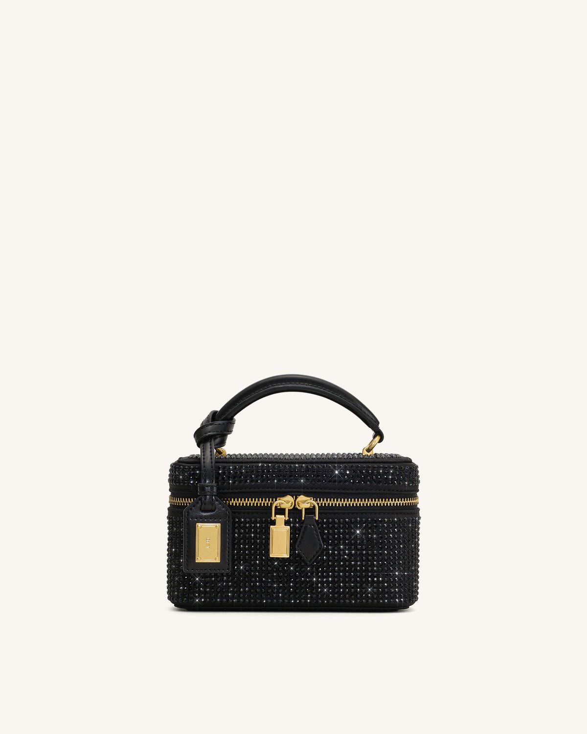 Cleo Artificial Crystal Box Shape Top Handle Bag - Black | JW PEI