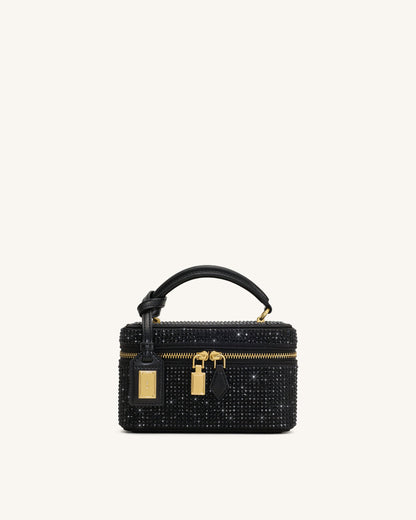 Cleo Artificial Crystal Box Shape Top Handle Bag - Black | JW PEI