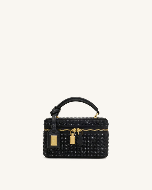Cleo Artificial Crystal Box Shape Top Handle Bag - Black | JW PEI