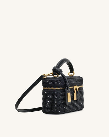 Cleo Artificial Crystal Box Shape Top Handle Bag - Black | JW PEI