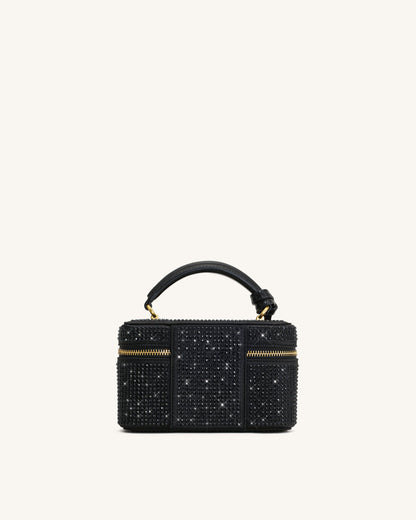 Cleo Artificial Crystal Box Shape Top Handle Bag - Black | JW PEI