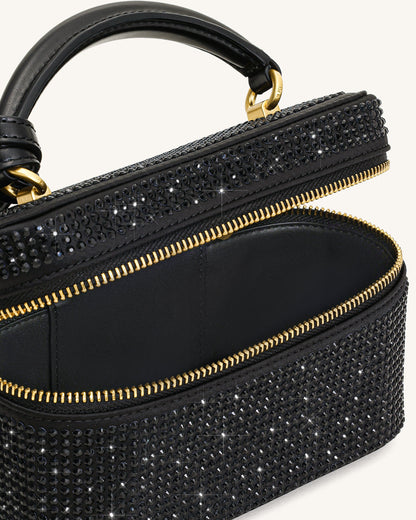 Cleo Artificial Crystal Box Shape Top Handle Bag - Black | JW PEI
