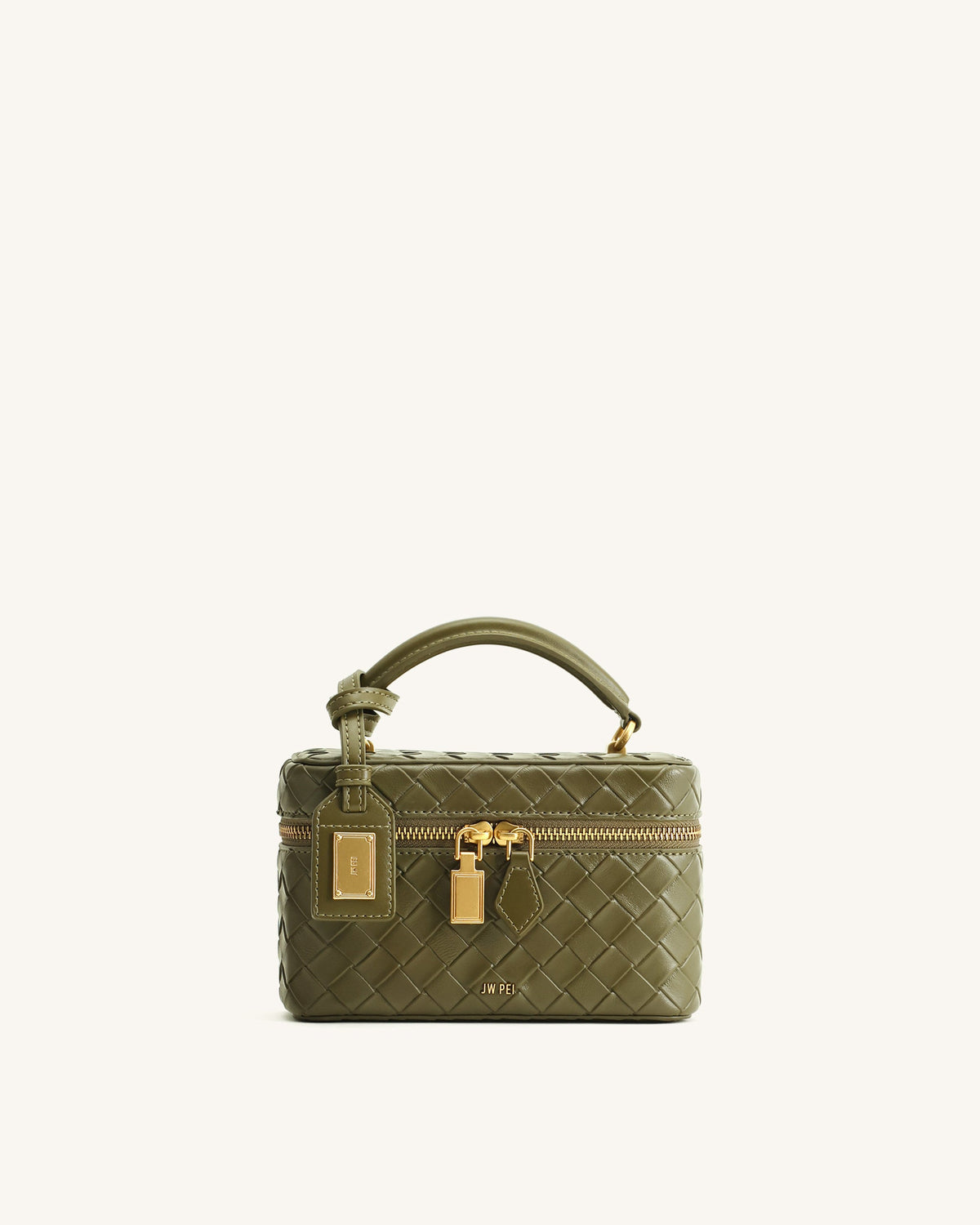 Cleo Woven Texture Box Shape Top Handle Bag - Olive Green | JW PEI
