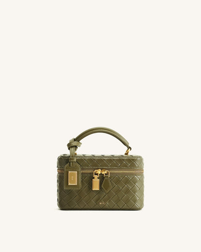 Cleo Woven Texture Box Shape Top Handle Bag - Olive Green | JW PEI