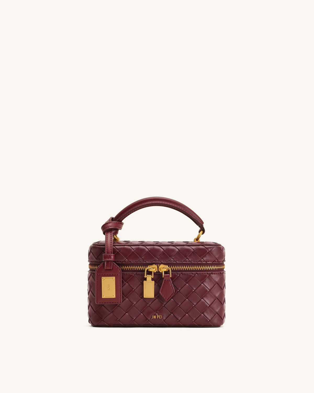 Cleo Woven Texture Box Shape Top Handle Bag - Claret | JW PEI