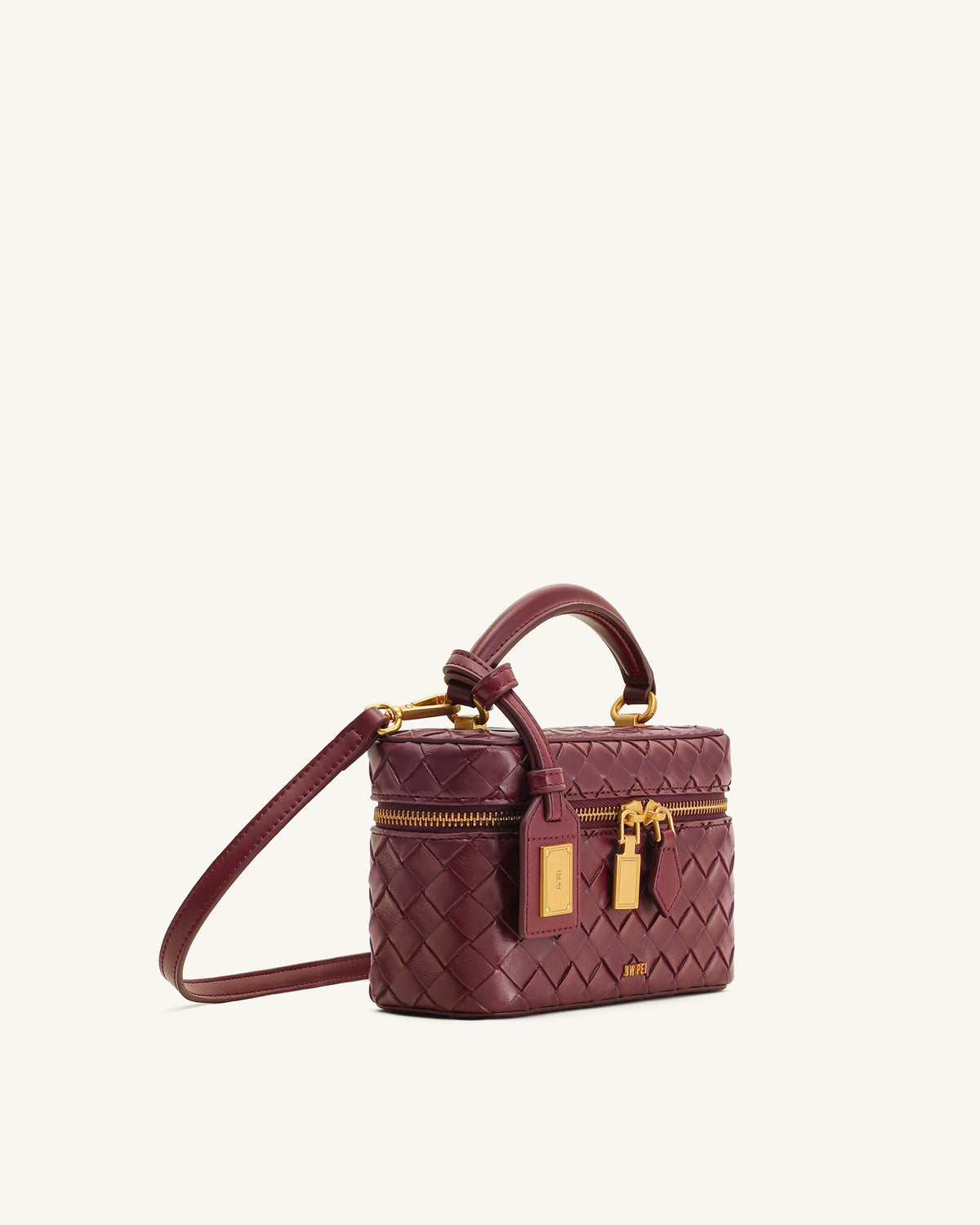 Cleo Woven Texture Box Shape Top Handle Bag - Claret | JW PEI