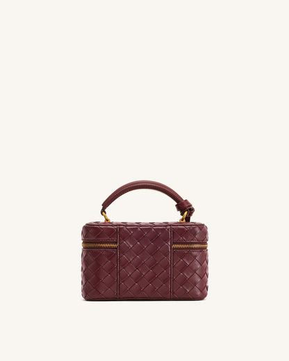 Cleo Woven Texture Box Shape Top Handle Bag - Claret | JW PEI