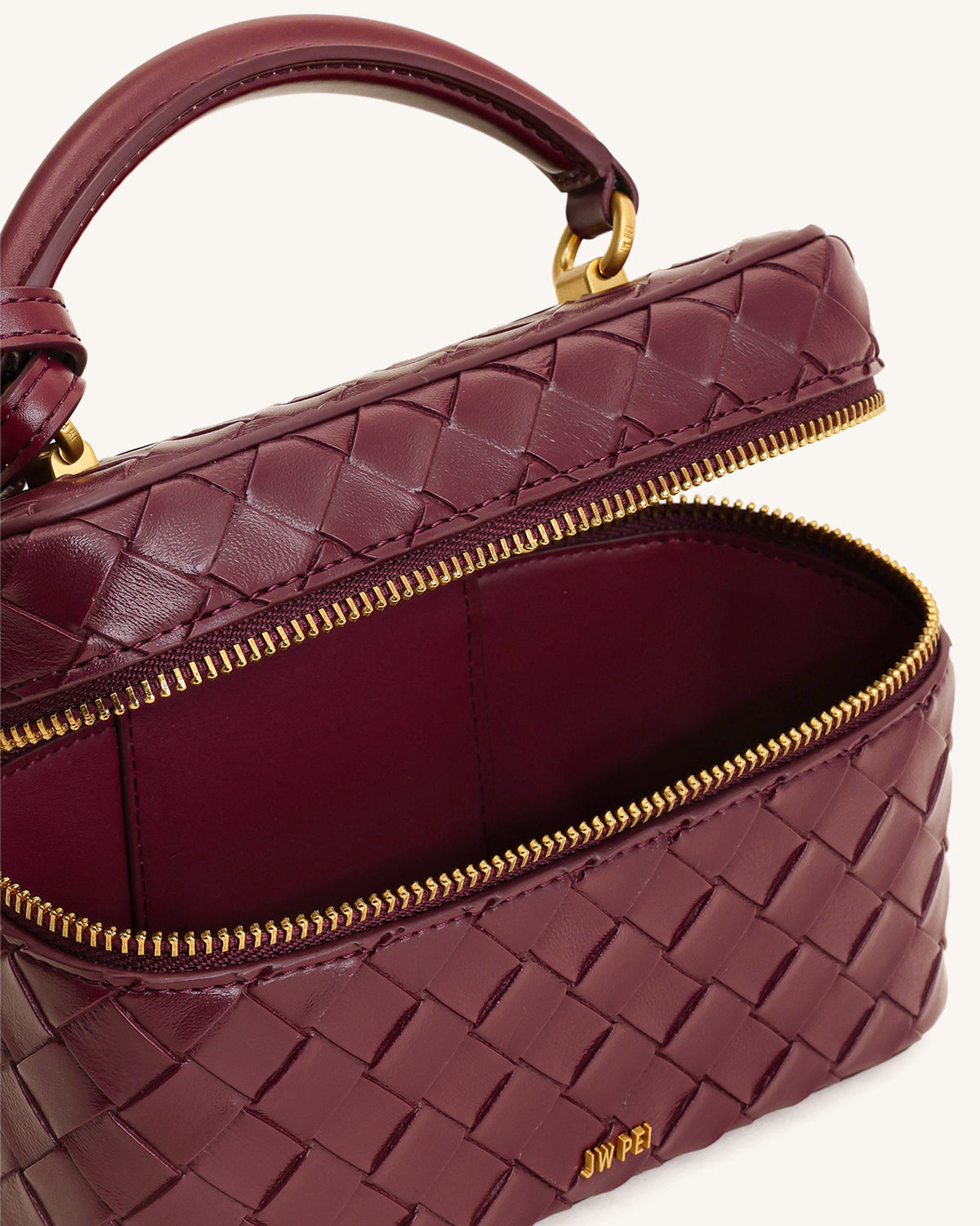 Cleo Woven Texture Box Shape Top Handle Bag - Claret | JW PEI