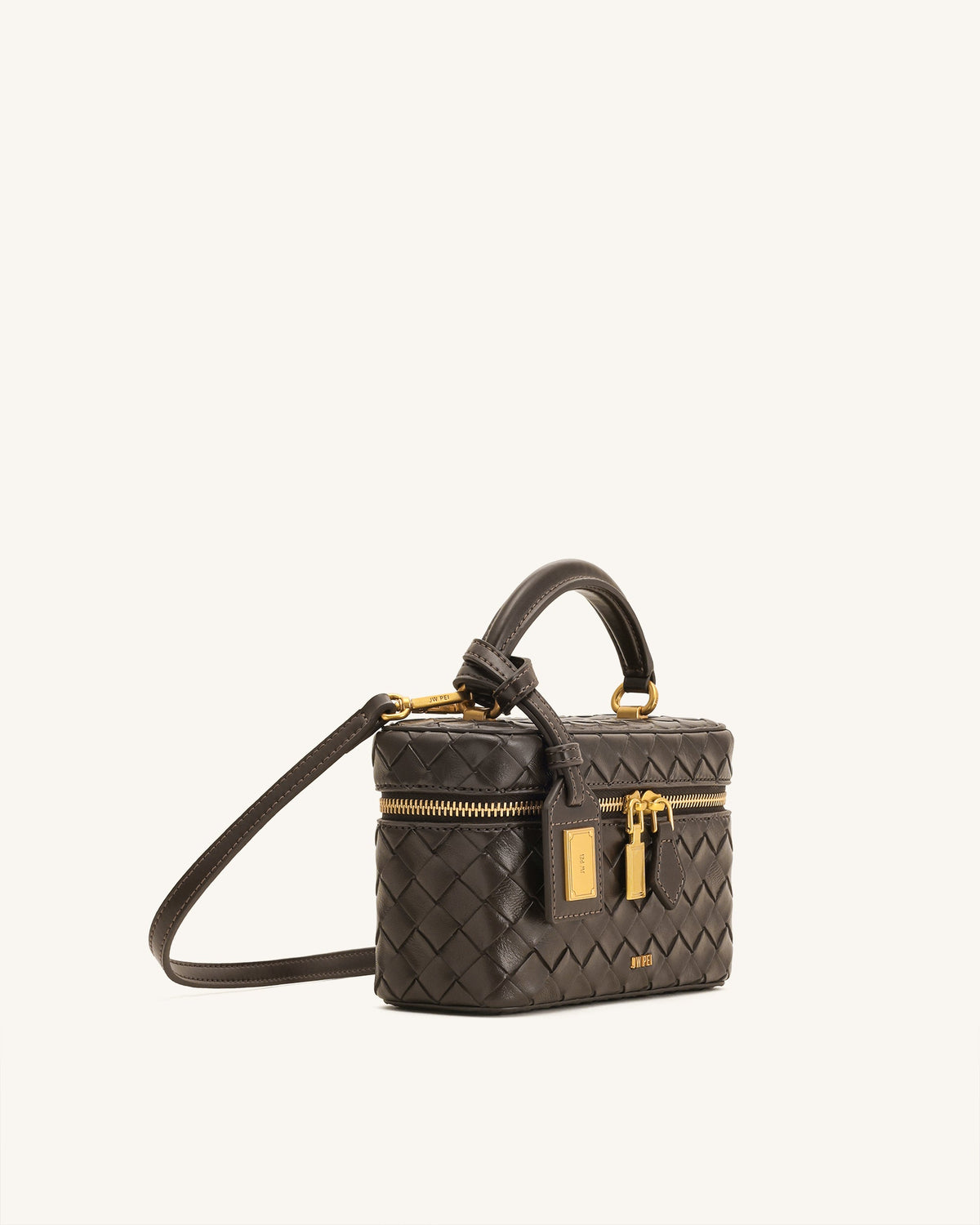 Cleo Woven Texture Box Shape Top Handle Bag - Dark Brown | JW PEI