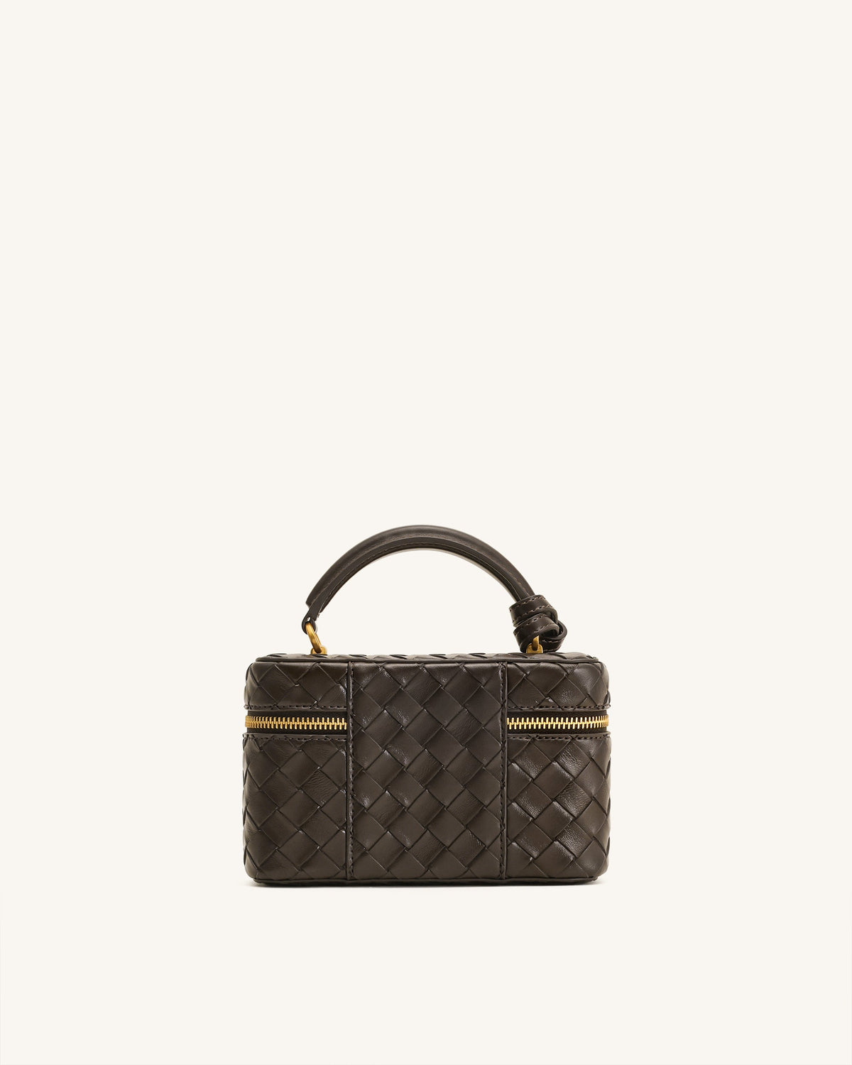 Cleo Woven Texture Box Shape Top Handle Bag - Dark Brown | JW PEI