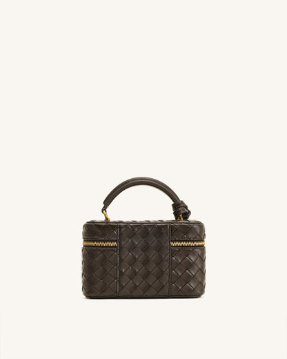 Cleo Woven Texture Box Shape Top Handle Bag - Dark Brown | JW PEI