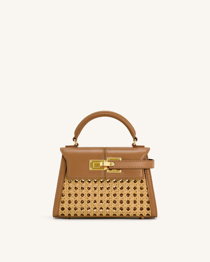 Elise Faux Bamboo Woven Top Handle Bag - Brown | JW PEI