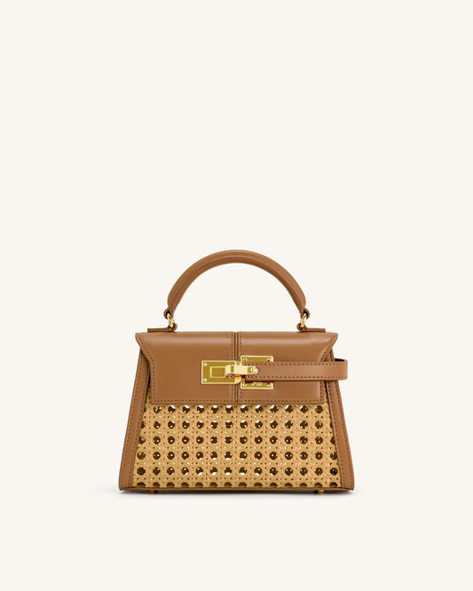 Elise Faux Bamboo Woven Top Handle Bag - Brown | JW PEI