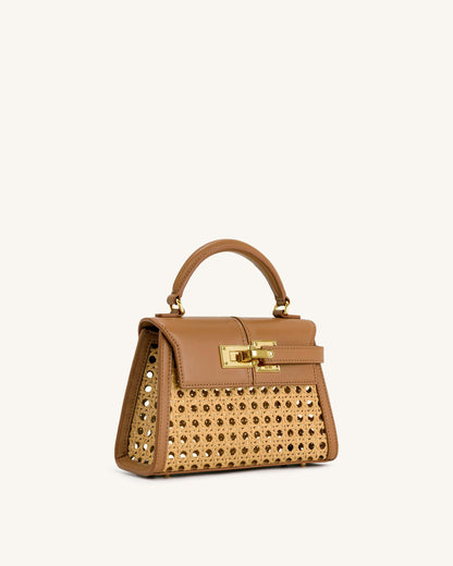 Elise Faux Bamboo Woven Top Handle Bag - Brown | JW PEI
