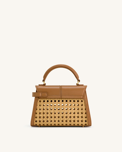 Elise Faux Bamboo Woven Top Handle Bag - Brown | JW PEI