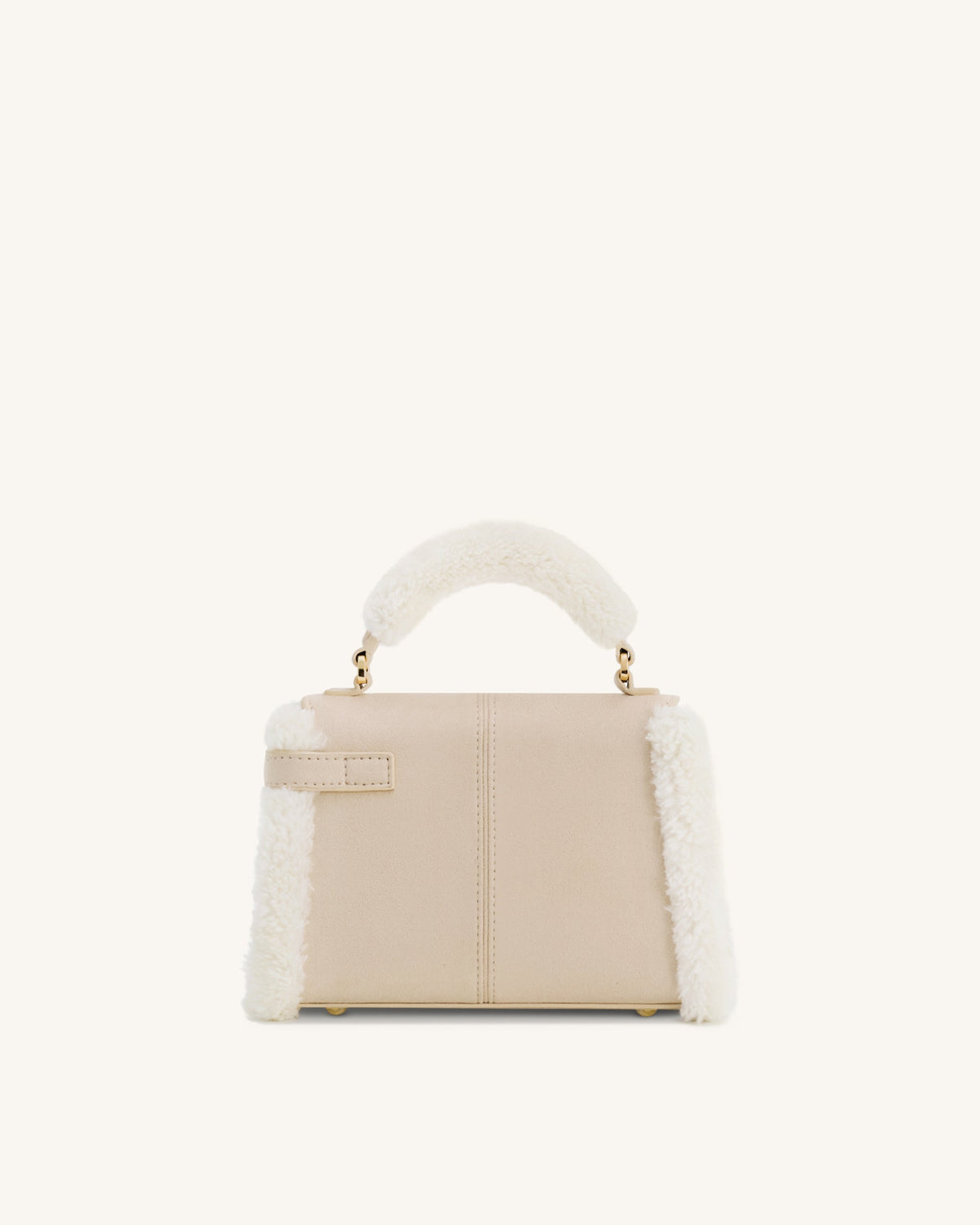 Elise Faux Suede Shearling Trim Top Handle Bag - Taupe | JW PEI
